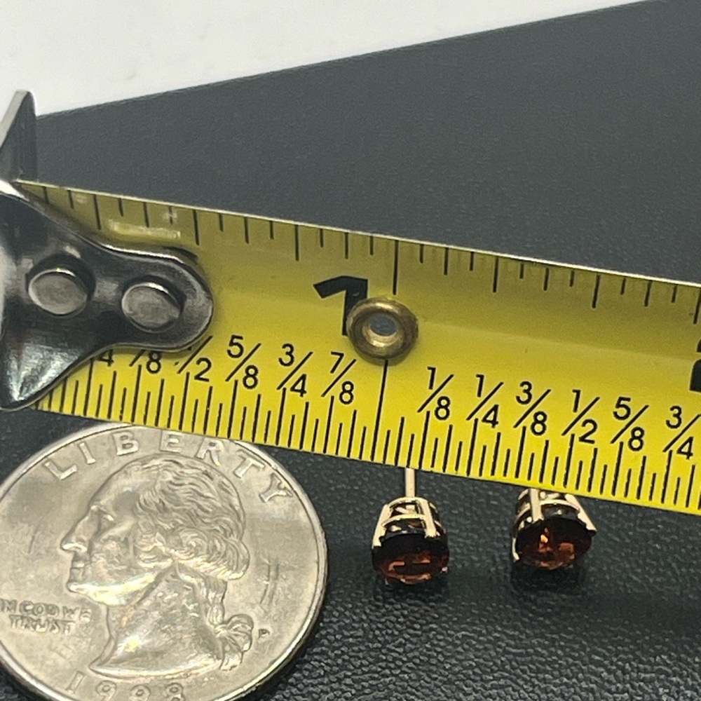 14k yellow gold red stone solitaire stud earrings 4 prong - Picture 14 of 16